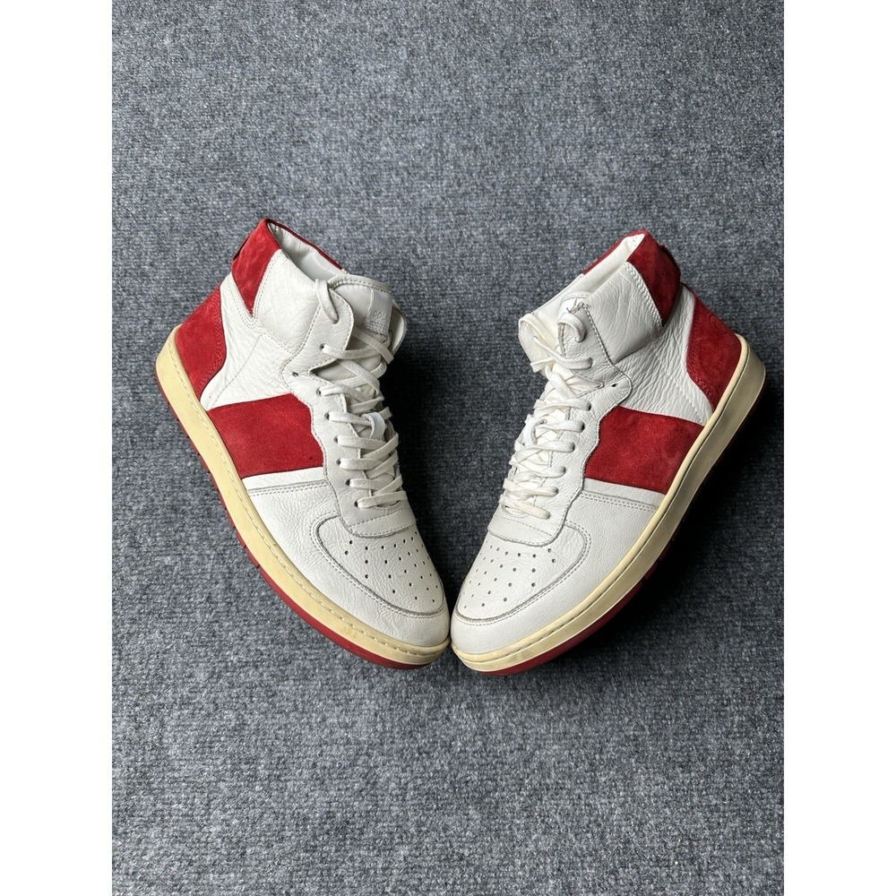 Mens Sneakers Collegium White Red Leather High Top Italy, Size US 10